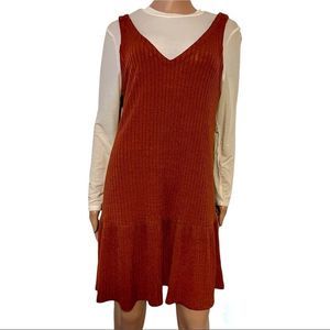 Long Sleeved Layered Dress Autumn Copper Brown and Cream Colored Undershirt